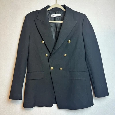 Blazer Zara Doble Pecho Grande Negro Ecuestre Academia Chic Preppy Oficina Foto 1 de 4