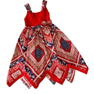 BLUEBERI BOULEVARD Bandana Print Dress Size 6 4th of July USA Red White & Blue - Picture 1 of 5
