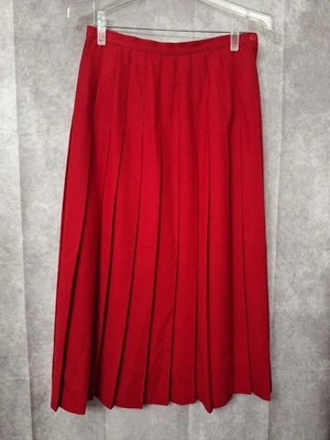 Vintage 1980s Wool Midi Skirt Sz 10 Pleated Made in USA Red Classic Heritage Y2K - Image 1 of 4