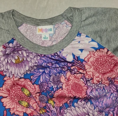 Lularoe Randy Grande Gris Floral Elastizado Manga Raglán Rosa Morado SIN HUMO  Foto 1 de 4