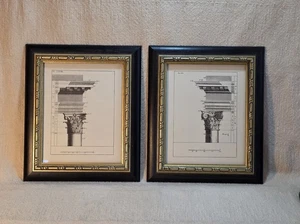 2 gerahmte Drucke Säule Architektur Technische Zeichnung Korinthisch Schwarz Gold - Bild 1 von 16
