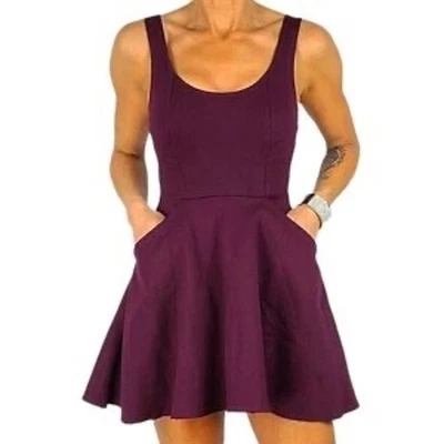 Urban Outfitters Kimchi Blue Skater Mini Dress Wine Purple Pockets NEW Small - Image 1 of 4