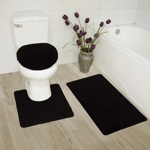 Elegant 3 Piece Bathroom Set Bath Mat, Contour Rug, and Lid Cover, with Rubbe... - Picture 1 of 1