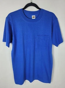 VTG Fruit Of The Loom Blank Royal Blue Pocket T Shirt Men’s Medium USA Made - Picture 1 of 5