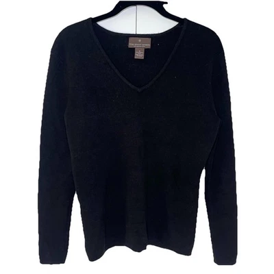 Suéter de Lana Merino Negro Manga Larga Cuello en V Calce Clásico Talla Mediana Invierno Foto 1 de 4