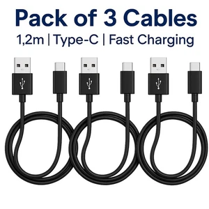 3x USB Type-C Charging Cables 4FT | Fast Charge | Durable | 1.2m Cord Set - Picture 1 of 7