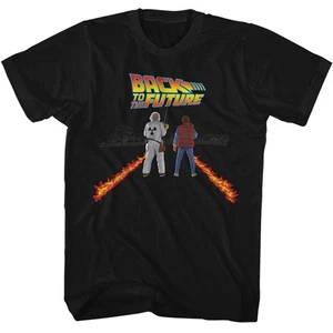 Back To The Future - Fire Streaks - Black Front Print Short Sleeve Adult T-Shirt - Picture 1 of 3