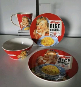 Set Kelloggs Riso Krispies Vintage. 2 Piatti 1 Ciotola 1 Tazza Rosso - Foto 1 di 11