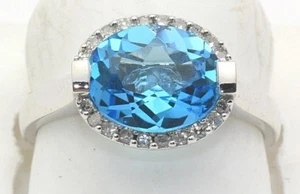 4.00 Carat Blue Topaz Gemstone Ring 14k White Gold New In Box - Picture 1 of 3