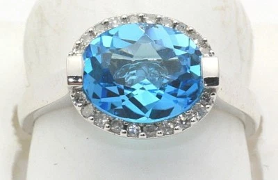 Anillo de piedras preciosas de topacio azul de 4,00 quilates de oro blanco de 14 k nuevo en caja Foto 1 de 3