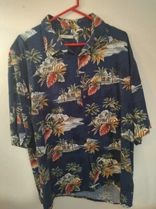 Men's Hawaiian Shirt Tropical Blue Color Tropical Floral Size XL - Picture 1 of 10