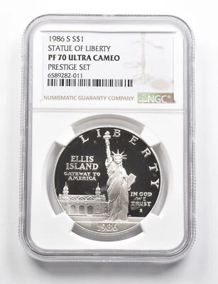 PF70UCAM 1986-S Statue Of Liberty Commemorative Silver $1 Prestige Set NGC *9836 - Image 1 of 3
