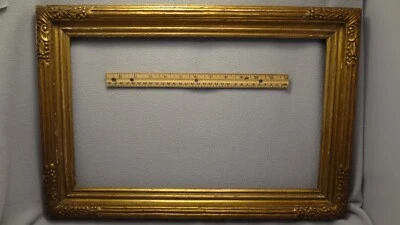 Antique American Arts Crafts Carved Wood Gilt Painting Frame - Image 1 of 4