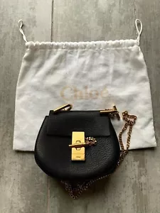 $1190 Chloe Nano Drew Lambskin Leather Shoulder Bag Black Crossbody Designer - Picture 1 of 11