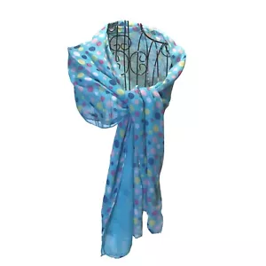 Scarf Polka Dot Blue Oversize Shawl Blue Pink Yellow White Aqua Perfect Gift - Picture 1 of 8