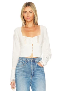 FREE PEOPLE Joi lace-trimmed cotton blouse White Size M - Picture 1 of 4