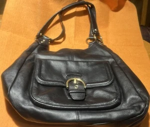 Coach Campbell F24686 Black Leather Hobo Shoulder Bag Purse Brass Buckle Handbag - Picture 1 of 5