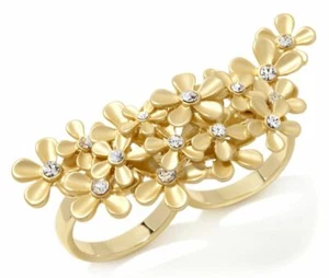  Roberto BY RFM Un Giardino Crystal Goldtone Floral Cluster 2-Finger Ring size 6 - Picture 1 of 4