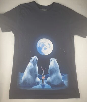 Coca-Cola Coke Bottle Polar Bear T-Shirt Blue Size M Moon Pop Soda **Small Hole* - Image 1 of 4