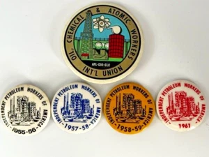 5 Vintage 1955+ Independent Petroleum Workers of America Union Pinback Buttons - Picture 1 of 5