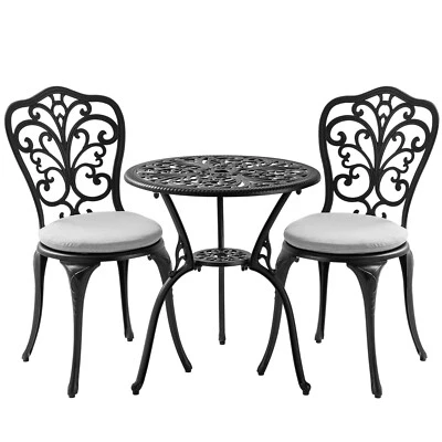 3 Piece Metal Patio Set Outdoor Bistro Table and Chairs Set of 2 with Cushion - Image 1 of 4