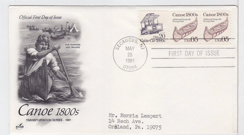 TurtlesTradingPost-  Canoe- Transportation Series #2453 1991 FDC Artcraft Cachet - Image 1 of 1