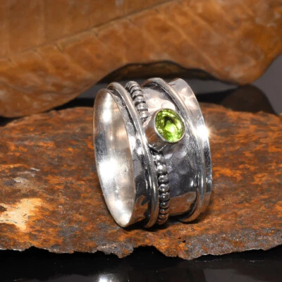 Handgefertigt Spange Band Peridot 925 Sterlingsilber Ring Angst Geschenk - Bild 1 von 3