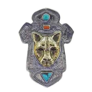 Colgante Cruz Etíope Jaguar Bronce Tabra Coral Turquesa - Imagen 1 de 1