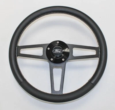 Volante de cuero bronco f100 f150 f250 f350 maletero negro 14 3/4" Foto 1 de 4