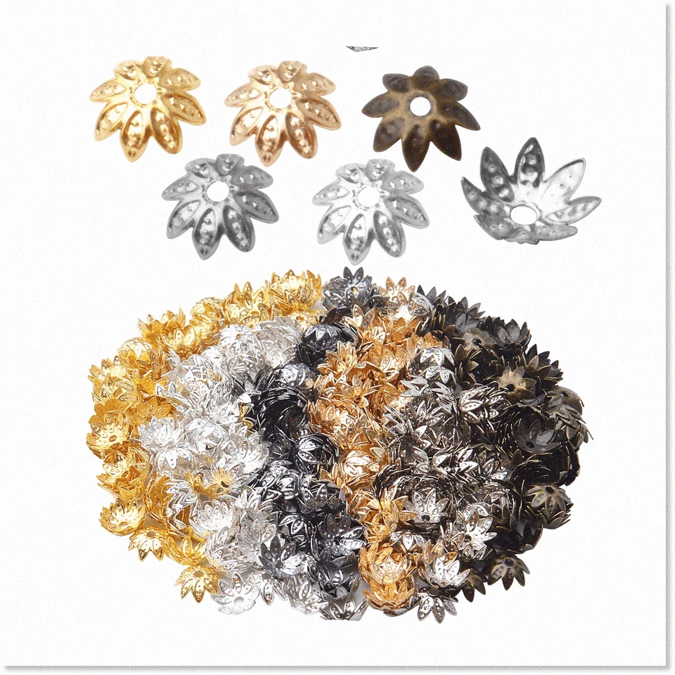 600pcs Tibetan Bead Caps - 8mm Antique Alloy Flower Bead Caps in 6 Colors - DIY - Image 1 of 4