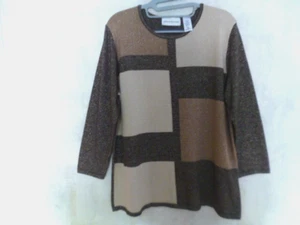 ALFRED DUNNER Gray with Shades of Tan Color Block Sweater ~ Size = Large - Picture 1 of 12