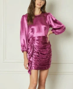 Entro Boutique Mini-Langarmkleid rosa Satin Rüschen Rüschen NEU Größe L - Bild 1 von 8