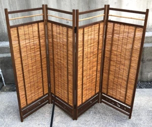 Japanese Vintage Tsuitate Bamboo 4-pcs Screen Partition H44.9×W64.6inch 88oz FS - Picture 1 of 13