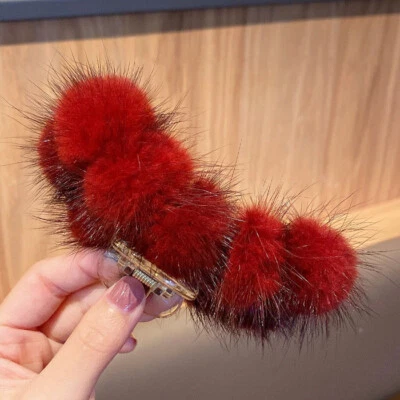 Pinza para el cabello de piel de visón real para mujer horquilla garra para el cabello bola para el cabello pasador Foto 1 de 4