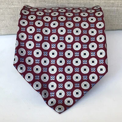 Gravata de seda Stefano Ricci para Saks Fifth Avenue borgonha preta cinza pontos quadrados - Imagem 1 de 4