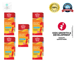 5 X Sciroppo Multivitaminico Seven Seas 100ml Olio di Fegato di Merluzzo Aroma Arancia per Bambini - Foto 1 di 5