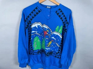 VTG Jordache Skiing Henley Sweatshirt Women's Large Blue Lightweight 90s Outdoor - Picture 1 of 11