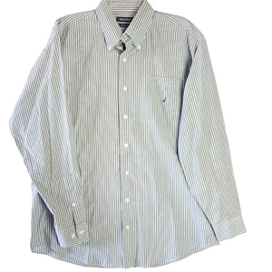 Camicia uomo Nautica taglia L (16,5 34/35) con bottoni non ferro manica lunga grigio bianco - Foto 1 di 11