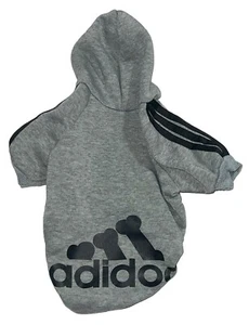 Adidog Pet Clothing Gray Black Soft Hoodie Sweatshirt Small Dog Size - L - Picture 1 of 4