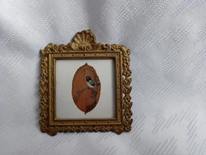 Chinesische Peepal Blattmalerrei Vogel im Messingrahmen Alter ??? Antik ?? - Picture 1 of 4