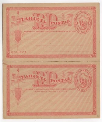 1881. Tarjeta postal. República Dominicana, 3+3c Rojo. H&G 4. Foto 1 de 2