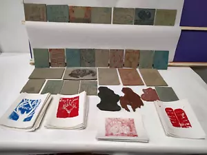 Blocchi di linoleum originali vintage primitivi stampe natalizie intagliate a mano cartoline - Foto 1 di 12