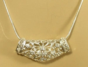 Butterfly & Daisy Design Pendant with 20 inch Snake Chain Polished Silver Finish - Picture 1 of 9
