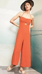ANTHROPOLOGIE ELEVENSES Orange Tropicale One Piece Halter Jumpsuit Sz 00 NWT - Picture 1 of 9