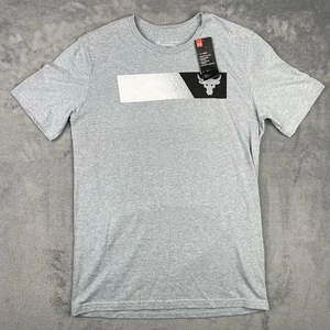 Under Armour Project Rock Shirt Mens Small Gray Bull Work Out Lift Gym Loose Fit - Picture 1 of 8