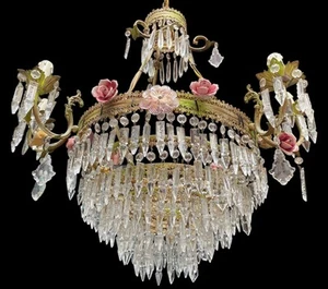 Elegante Lampadario Antico a 6 Luci in Cristallo e Porcellana – Altezza 70 cm - Picture 1 of 11