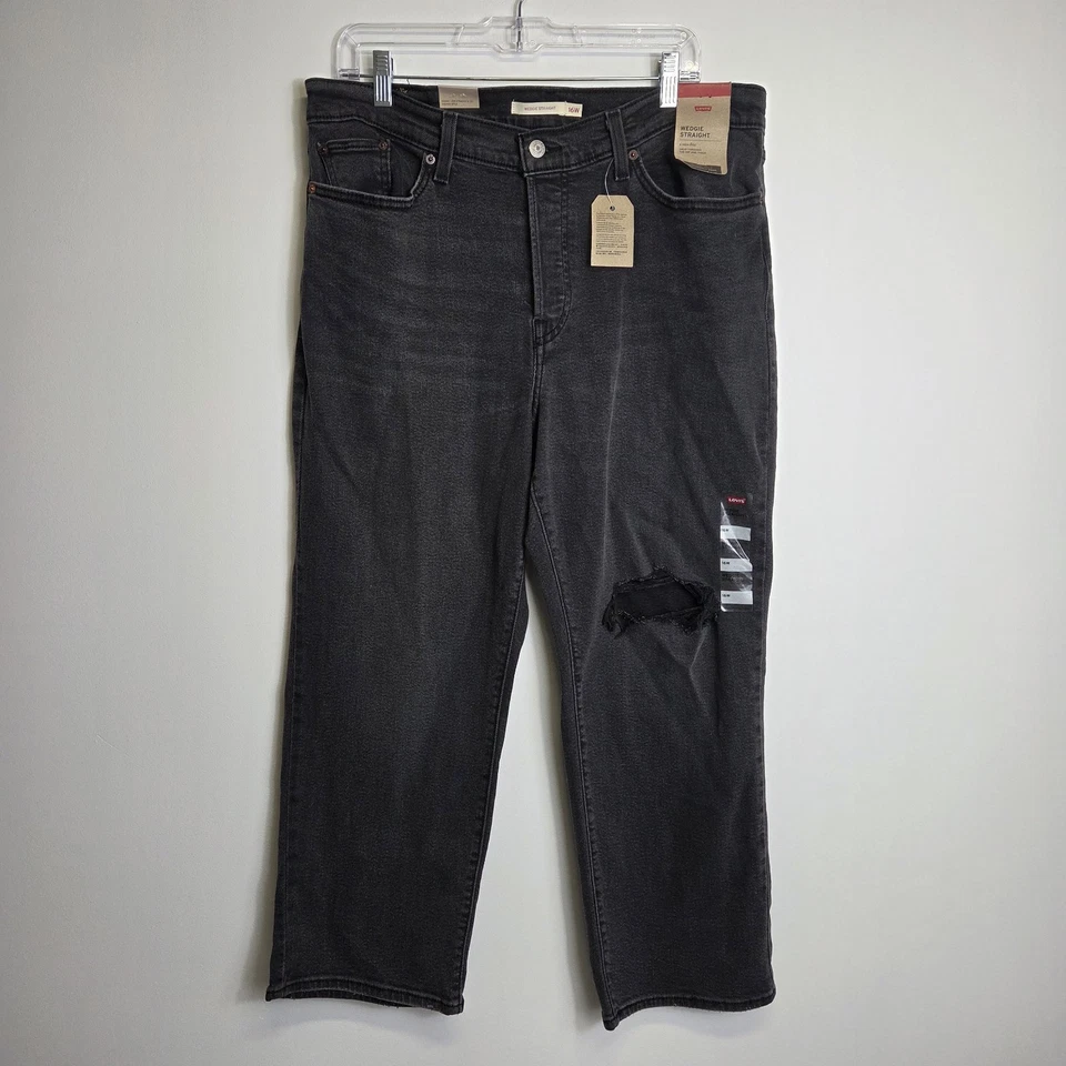 Levi's Women Black Wedgie Straight Leg Cropped Jeans Pants Plus Size 16W