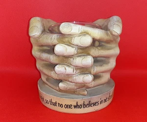 Praying Hands Candle Holder John 12:46 Phrase Bible Christian Resin Statue - Picture 1 of 12