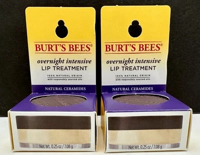Burt's Bees TRATAMIENTO LABIAL INTENSIVO DURANTE LA NOCHE CERAMIDAS NATURALES Lote de 2 NUEVO EN CAJA Foto 1 de 2