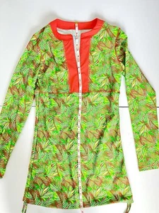 Cabana Life UPF 50+ Zip Rashguard Dress Women M Swim Cover Up Palm Green Orange - Picture 1 of 10